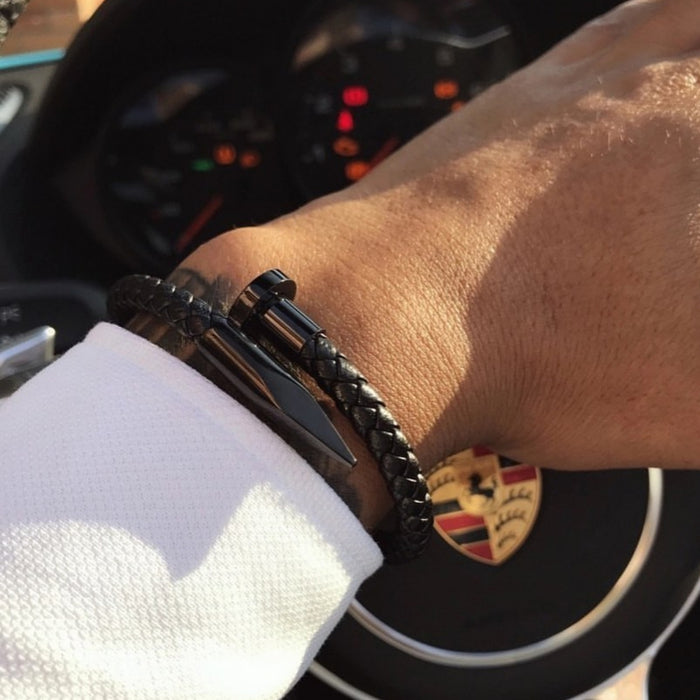 Black-out Nail Leather bracelet (men-TF) - ebrook lael