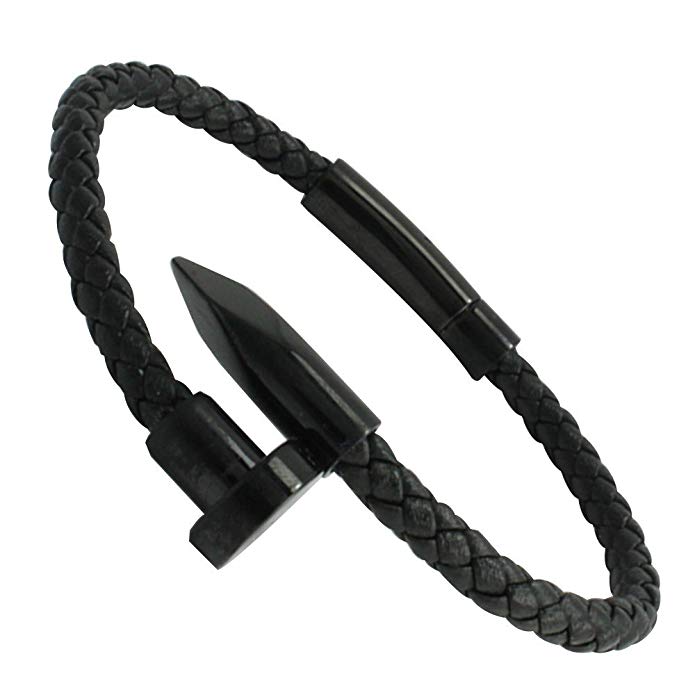 Black-out Nail Leather bracelet (men-TF) - ebrook lael