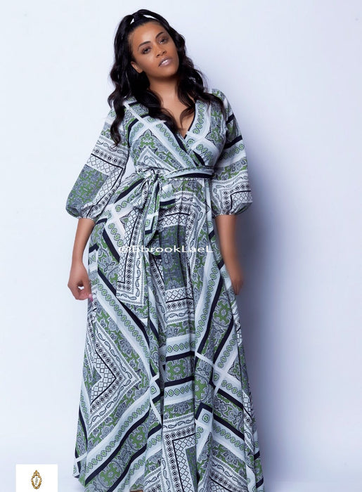 Lilith scarf printed wrapped front maxi dress - ebrooklael