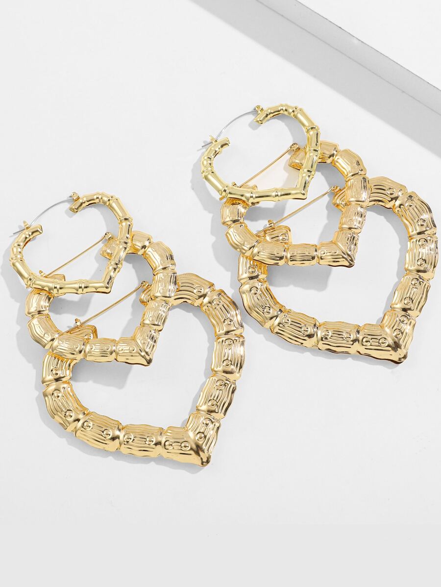 3 pairs Bamboo Heart Hoops (N-TF)