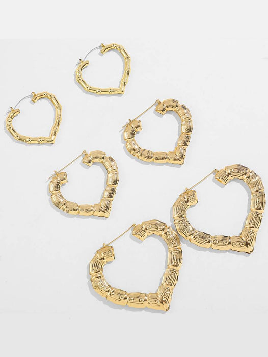 3 pairs Bamboo Heart Hoops (N-TF)