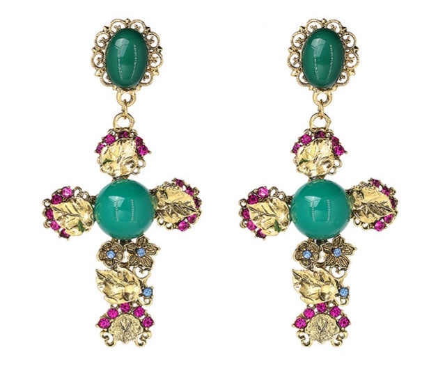 Tiara cross jewel earrings  (N-TF) - ebrook lael