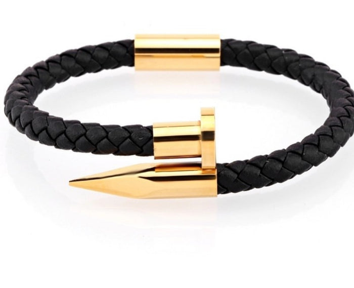 Black&Gold  Nail Leather bracelet (men-TF) - ebrook lael