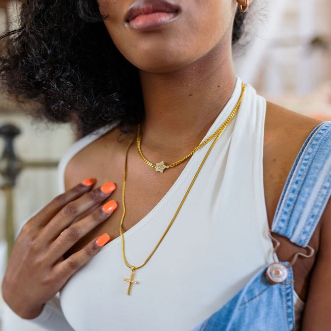 Cross & Star Necklace 16'' (TF)