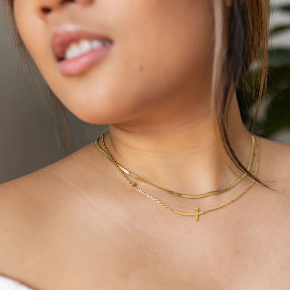 Genesis Cross Herringbone Necklace 15'' (TF)
