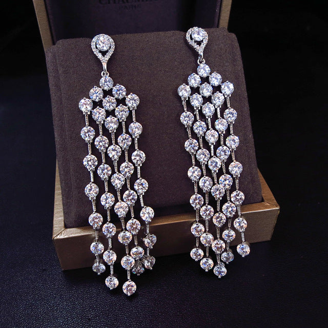 FEFE-Zirconia Chandelier Earrings - ebrooklael