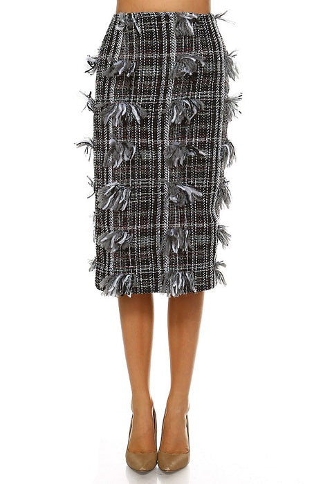 Knee length beautifully textured  A-line Pencil Skirt in black & white - ebrooklael