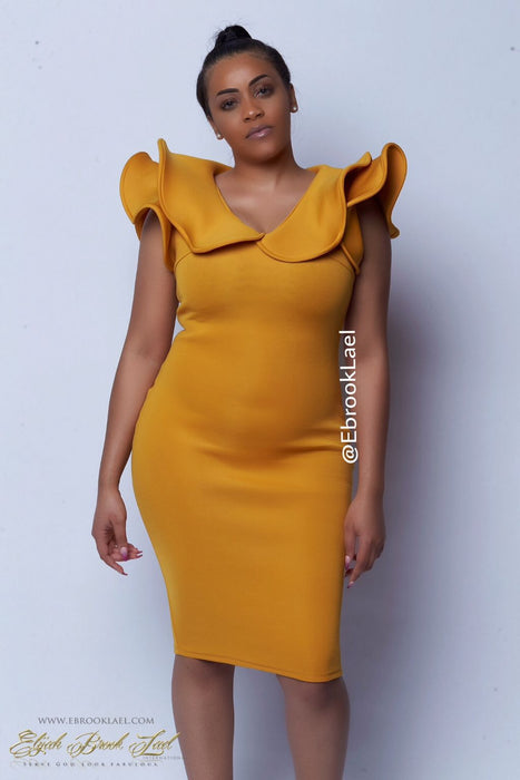 Nicolette sculpted dress-mustard - ebrooklael