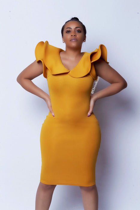 Nicolette sculpted dress-mustard - ebrooklael