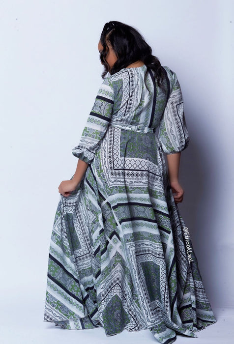 Lilith scarf printed wrapped front maxi dress - ebrooklael