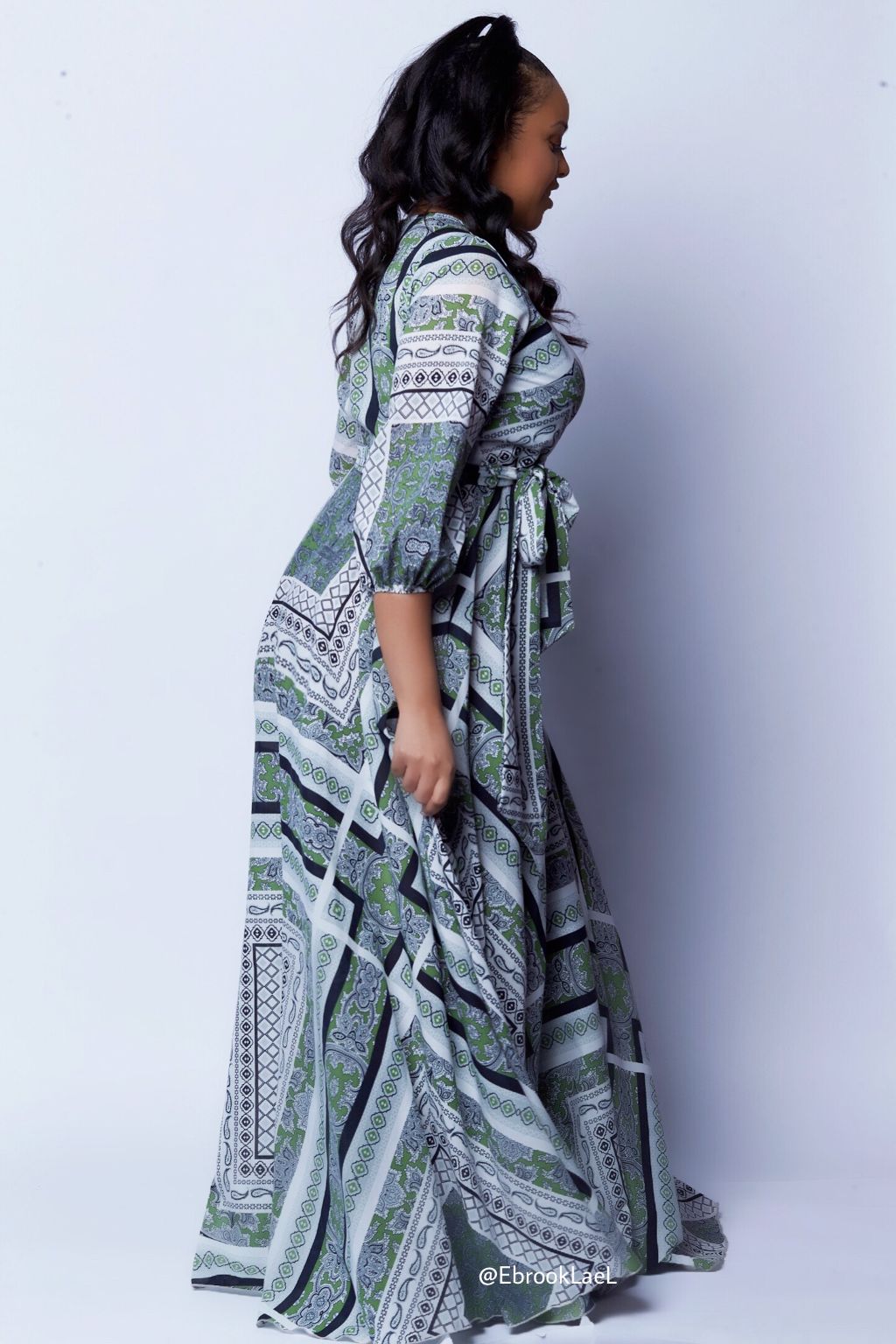 Lilith scarf printed wrapped front maxi dress - ebrooklael