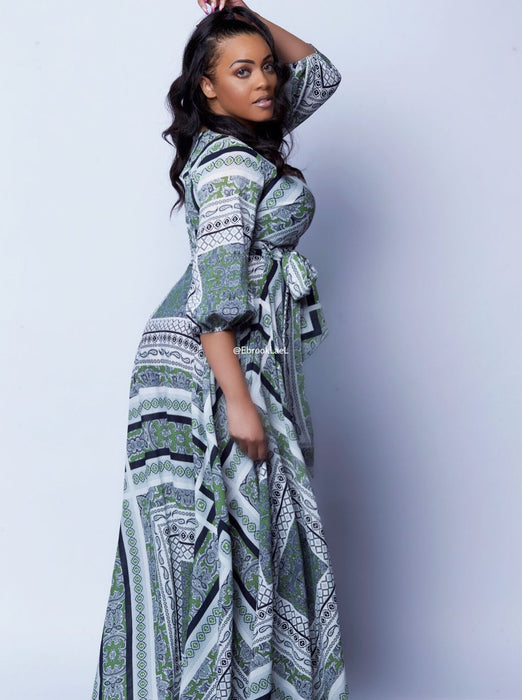 Lilith scarf printed wrapped front maxi dress - ebrooklael