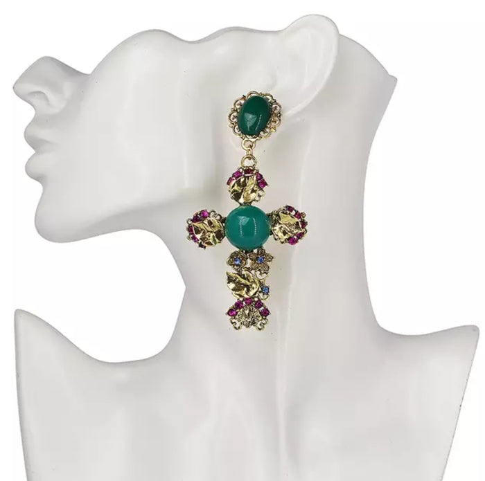 Tiara cross jewel earrings  (N-TF) - ebrook lael