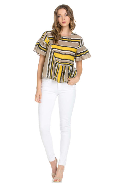 flared sleeve Asymmetrical Easy fit striped blouse - ebrooklael