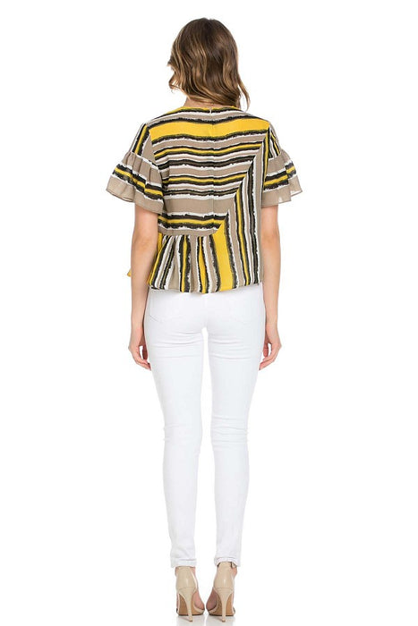 flared sleeve Asymmetrical Easy fit striped blouse - ebrooklael