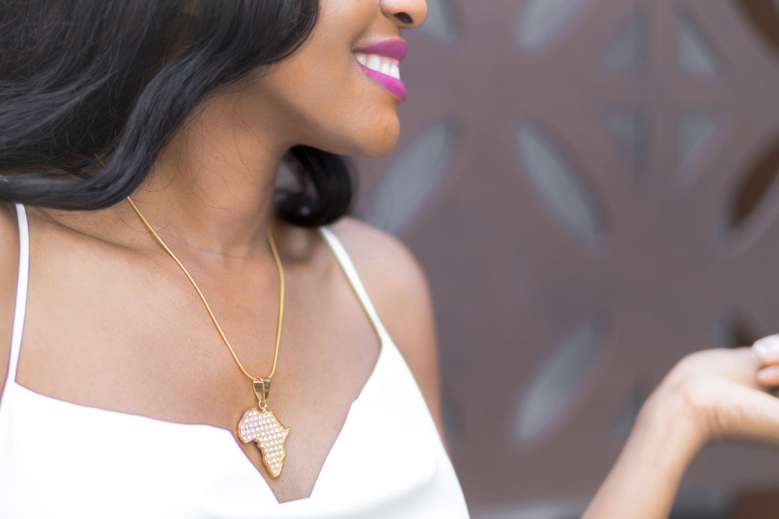 Africa Map Pendant Necklace with stones (TF) - ebrook lael