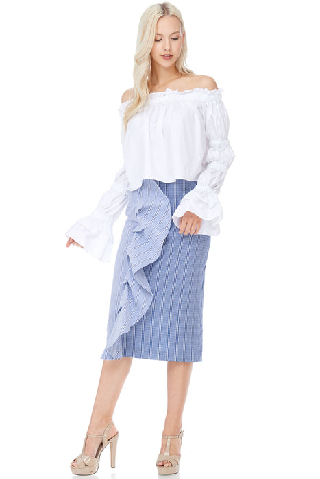 Alexis Pencil blue-hued side flare Skirt - ebrooklael