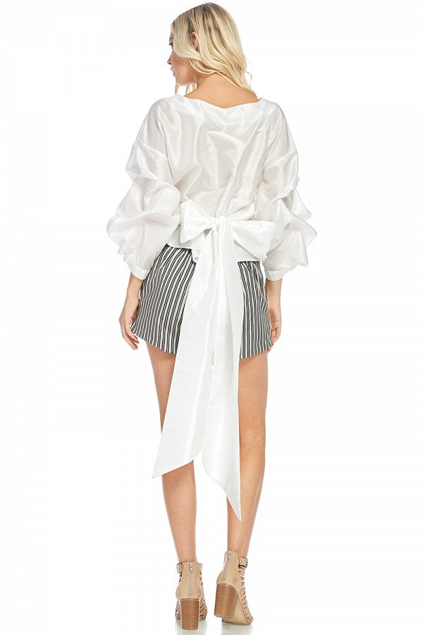 wrap-style silhouette back tie blouse - ebrooklael